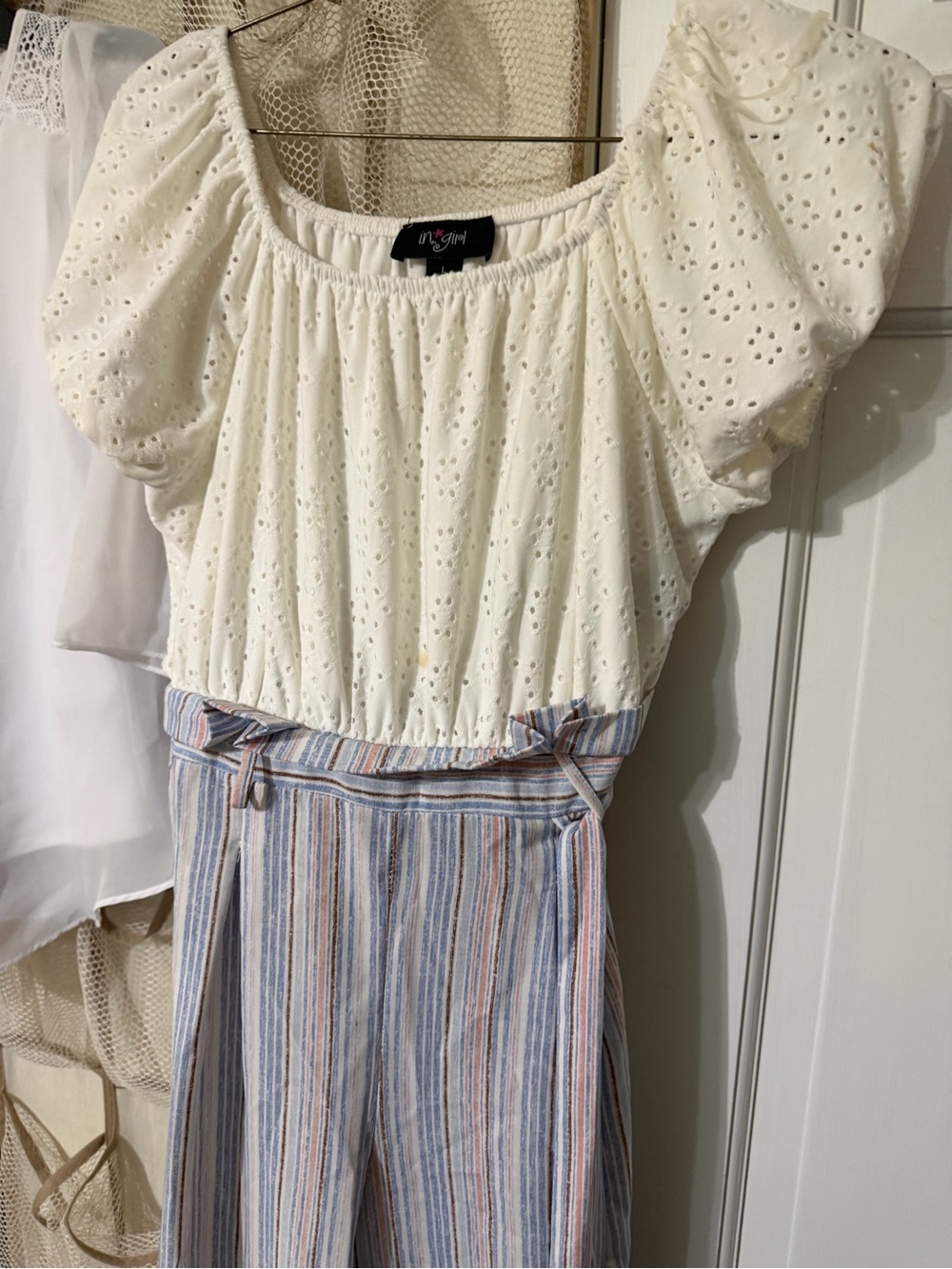 Nin3t2 Girl White Eyelet Puff-Sleeve Kids One-Piece